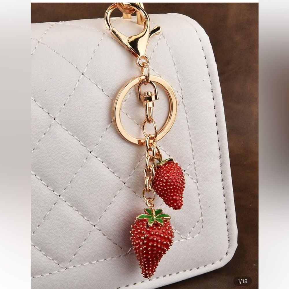 Strawberry Keychain with Gold Accents - Picture 2 of 2
